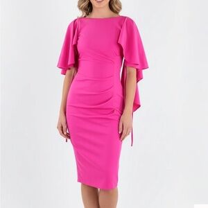 Black Halo Eve – Iconic Pink Ruffle-Sleeve Sheath Dress